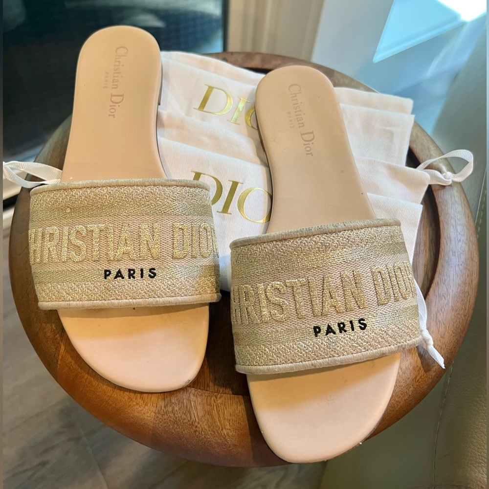 Dior DWAY slide with gold embroidered cotton